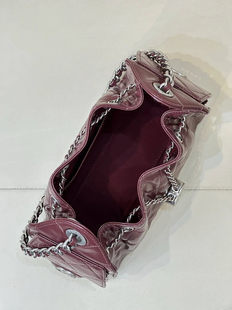 Chanel AS5631 Mini Hobo Shiny Crumpled Calfskin & Silver-Tone Metal  Dark Burgundy - Default Title - View 10