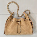 Chanel AS5631 Mini Hobo Suede & Gold-Tone Metal Apricot