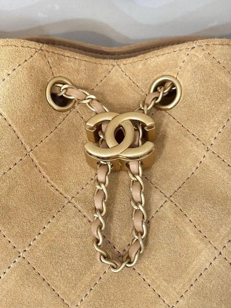 Chanel AS5631 Mini Hobo Suede & Gold-Tone Metal Apricot