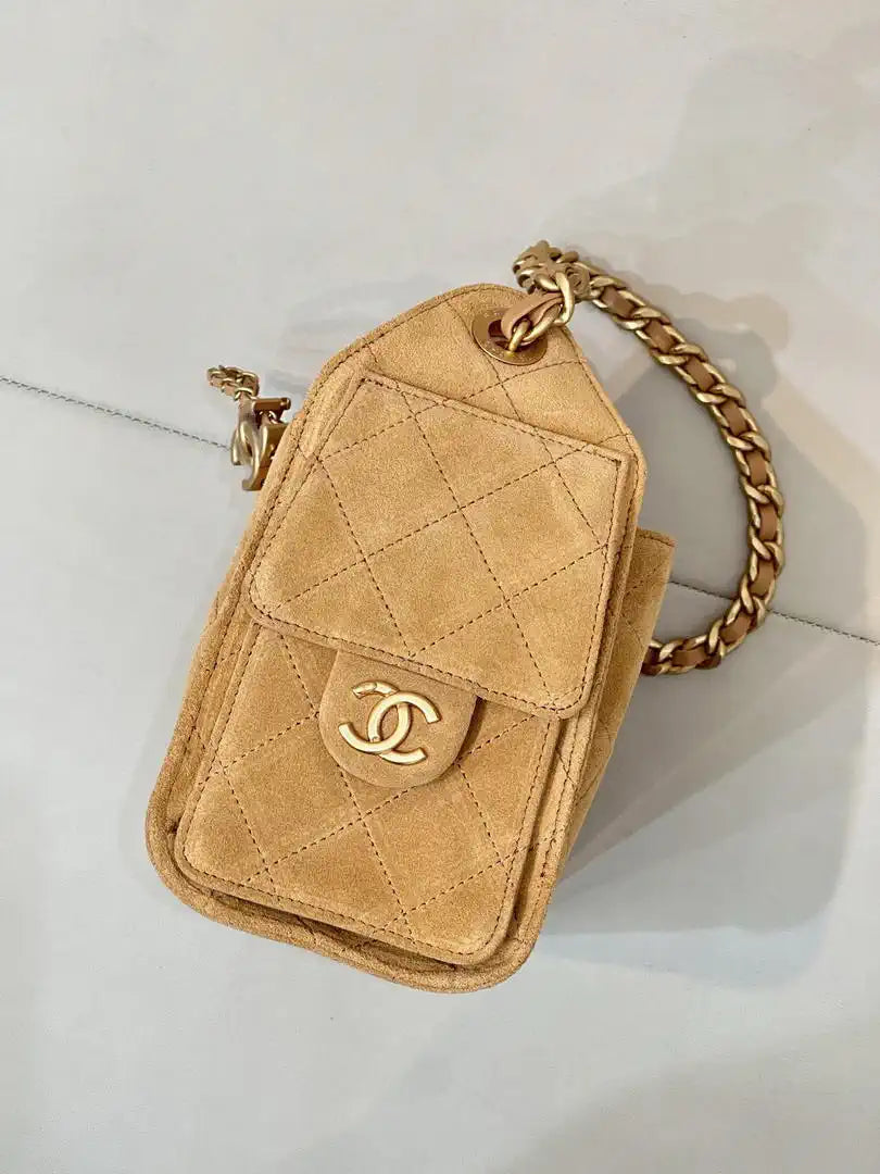 Chanel AS5631 Mini Hobo Suede & Gold-Tone Metal Apricot