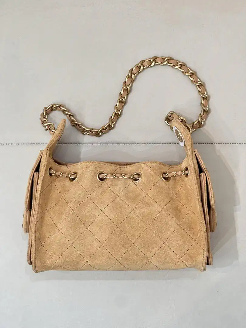 Chanel AS5631 Mini Hobo Suede & Gold-Tone Metal Apricot