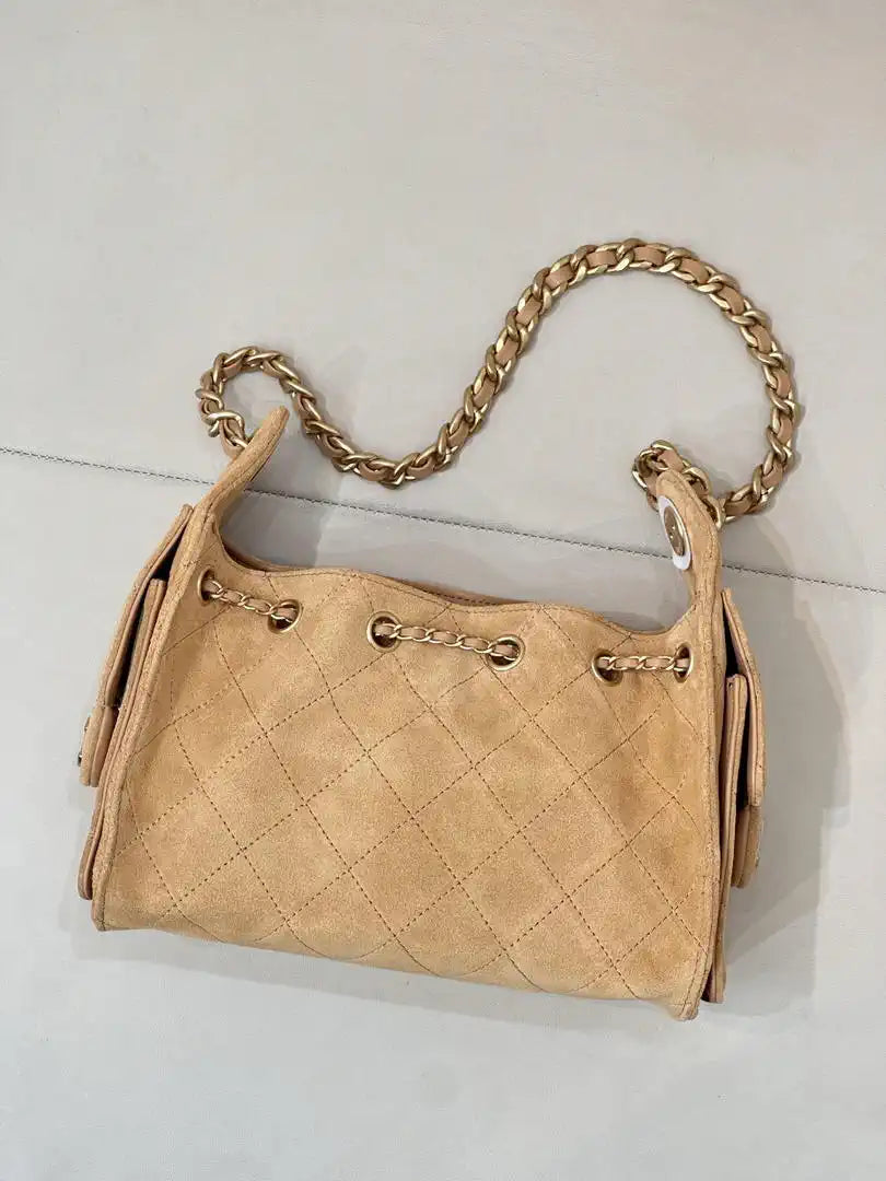 Chanel AS5631 Mini Hobo Suede & Gold-Tone Metal Apricot