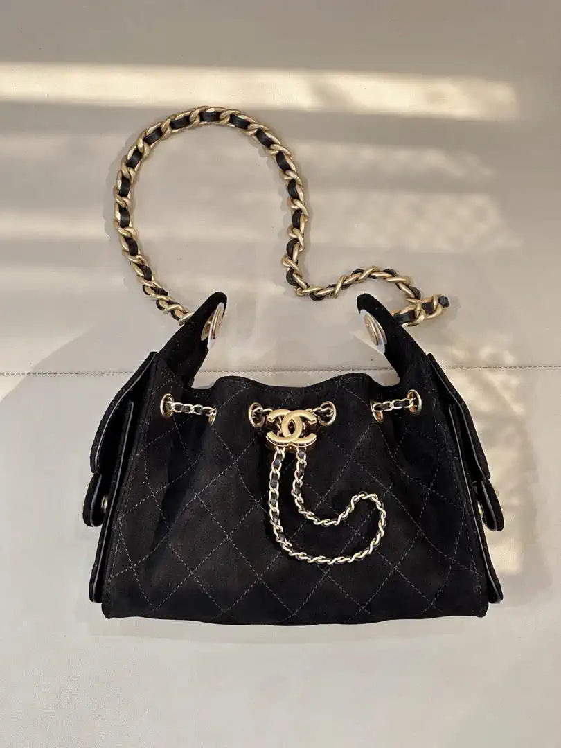 Chanel AS5631 Mini Hobo Suede & Gold-Tone Metal  Black