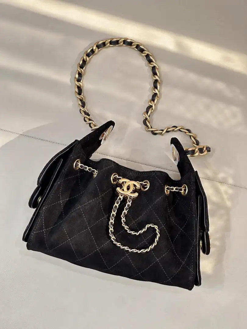 Chanel AS5631 Mini Hobo Suede & Gold-Tone Metal  Black