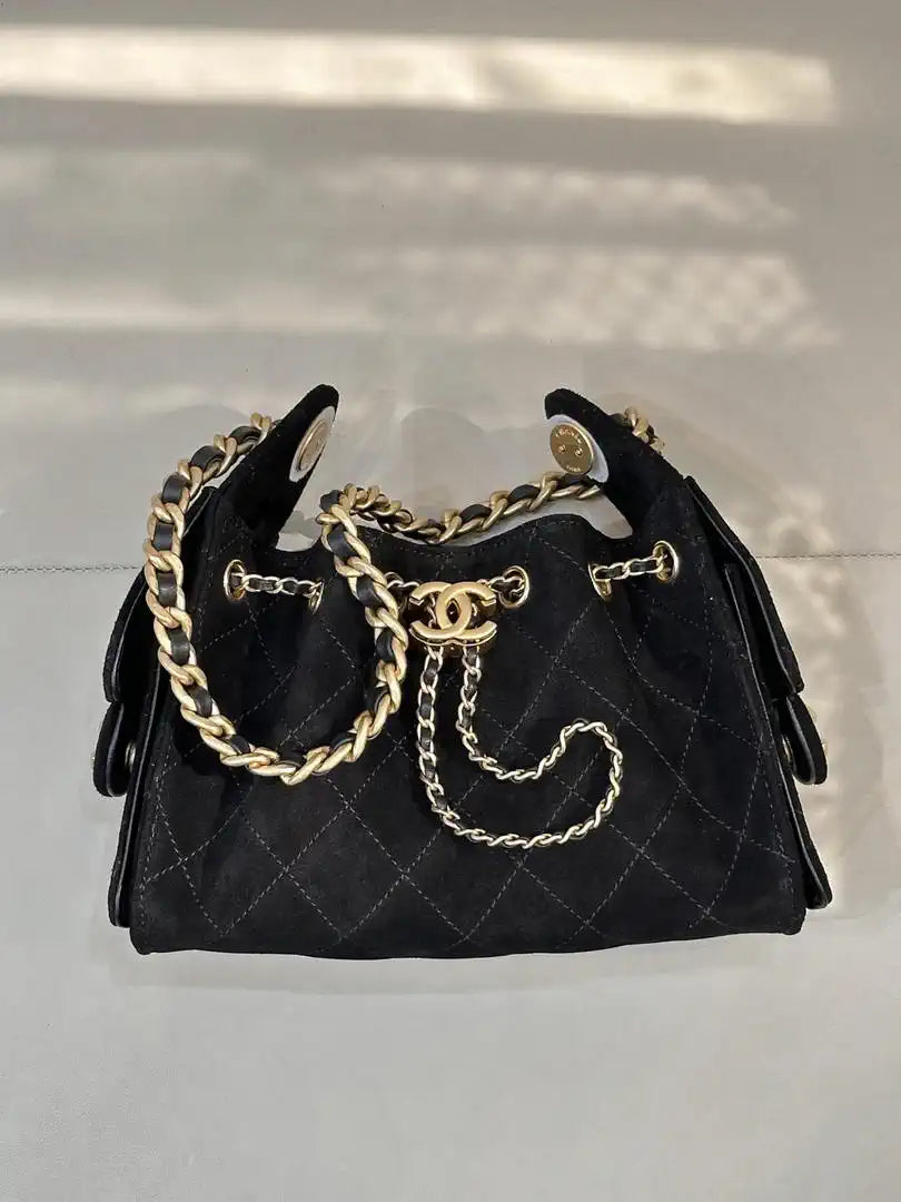 Chanel AS5631 Mini Hobo Suede & Gold-Tone Metal  Black