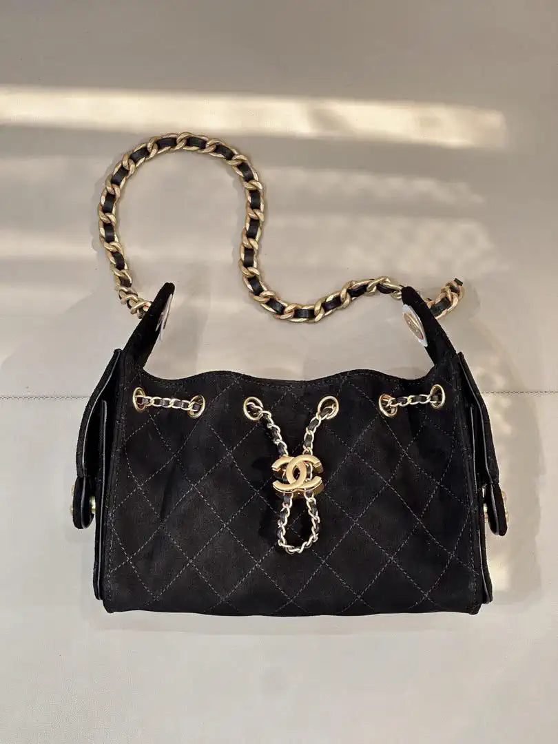 Chanel AS5631 Mini Hobo Suede & Gold-Tone Metal  Black