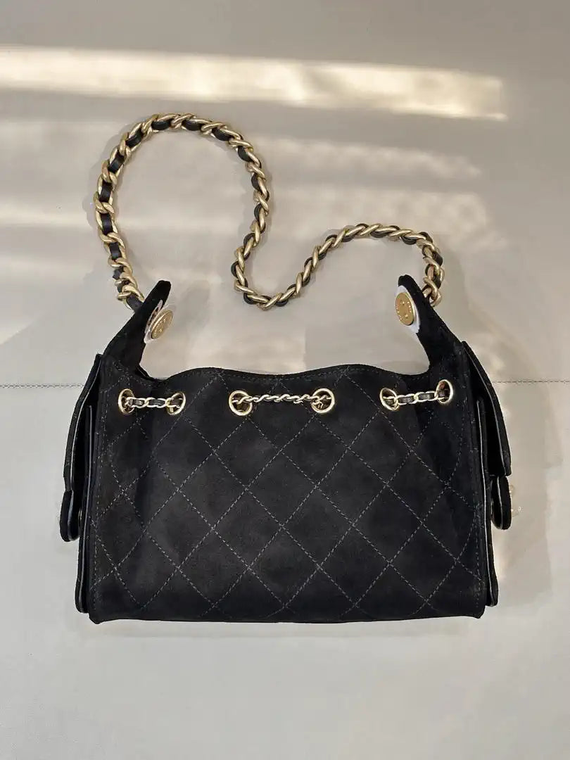 Chanel AS5631 Mini Hobo Suede & Gold-Tone Metal  Black