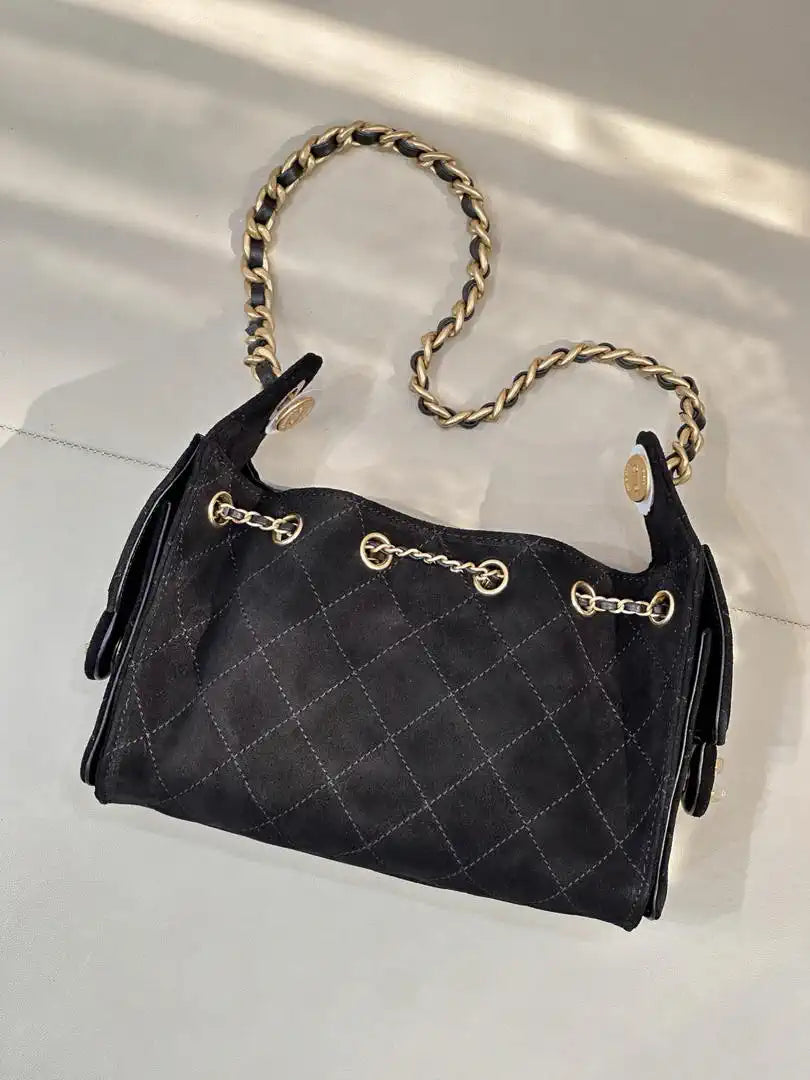 Chanel AS5631 Mini Hobo Suede & Gold-Tone Metal  Black