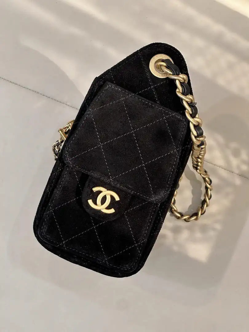 Chanel AS5631 Mini Hobo Suede & Gold-Tone Metal  Black