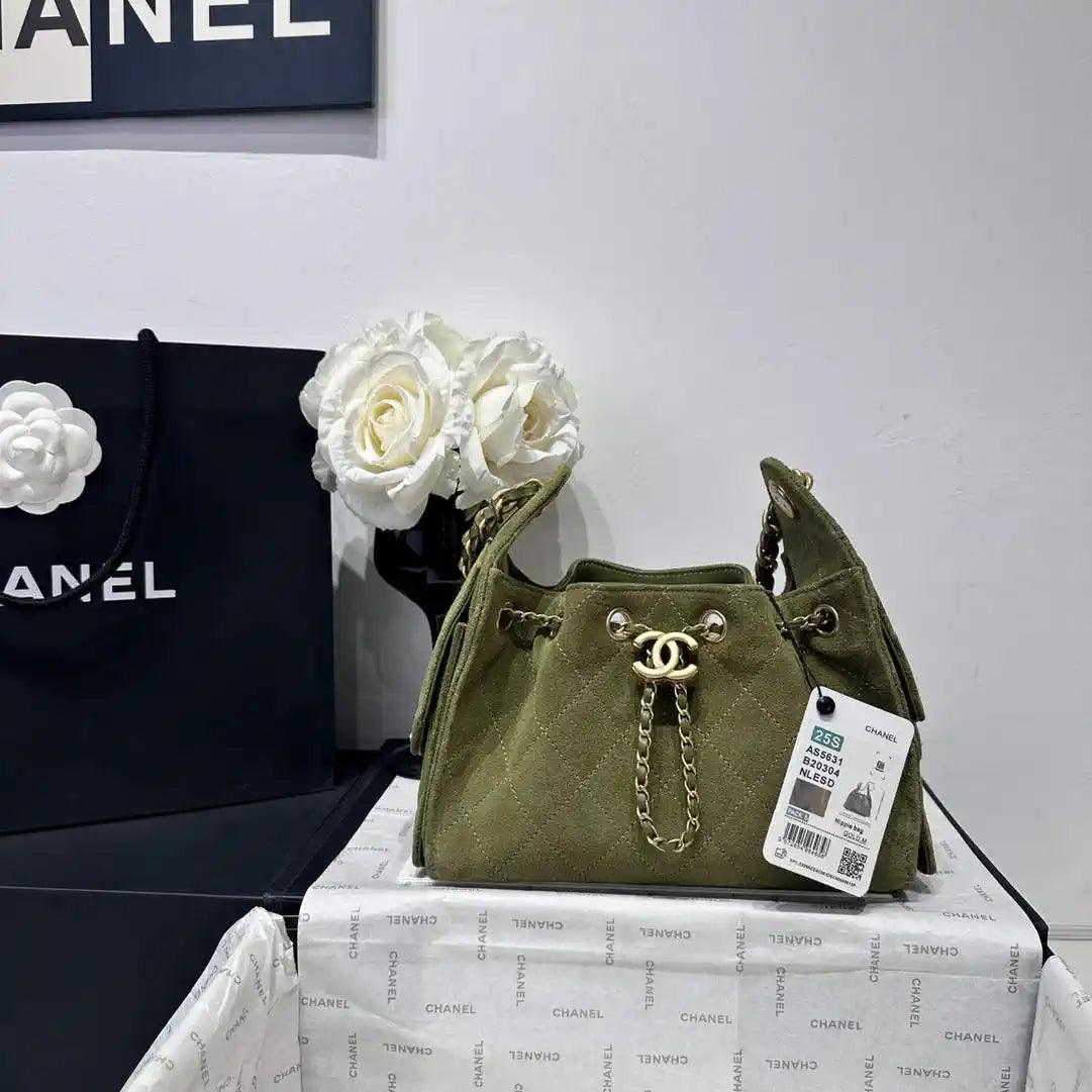 Chanel AS5631 Mini Hobo Suede & Gold-Tone Metal Bronze Green