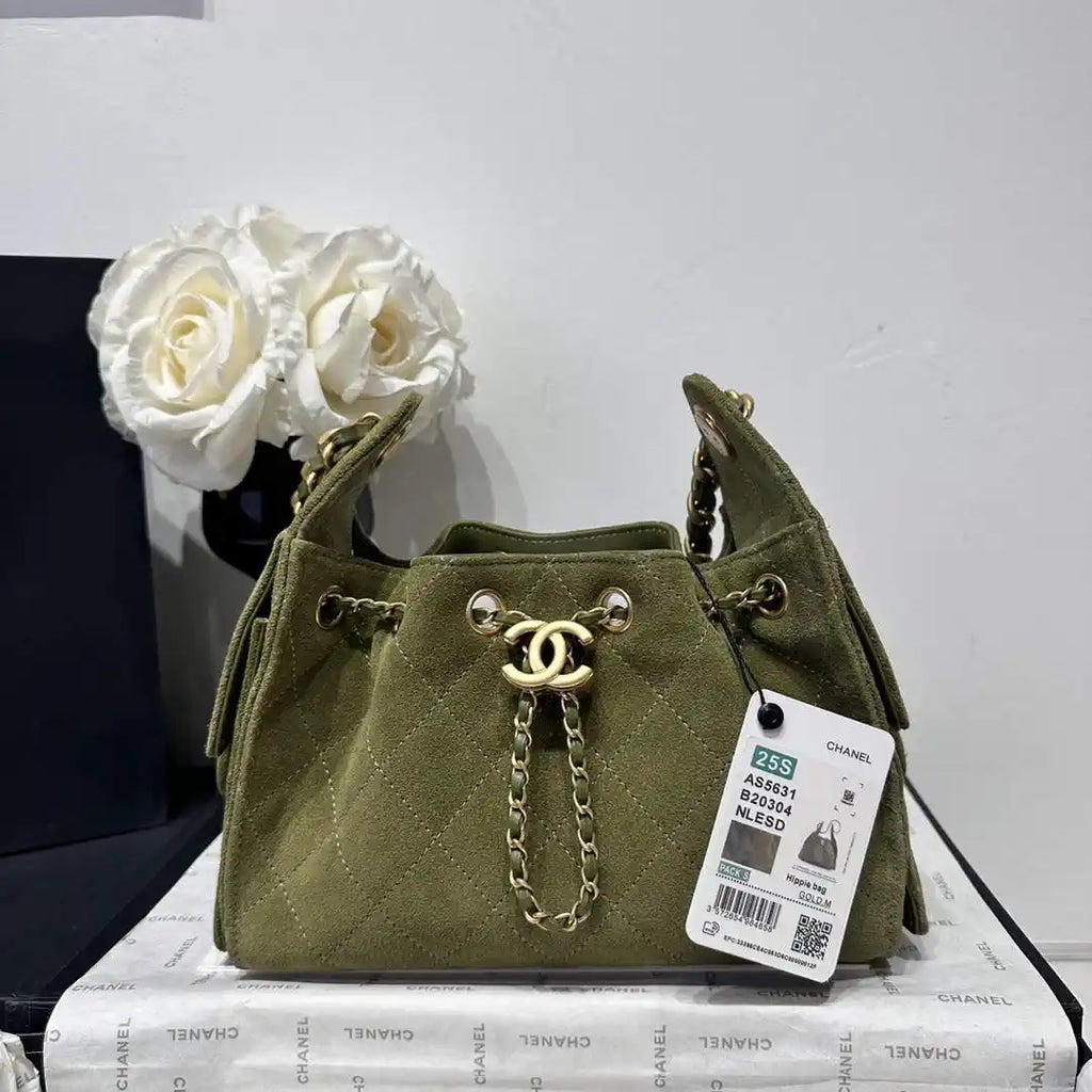 Chanel AS5631 Mini Hobo Suede & Gold-Tone Metal Bronze Green