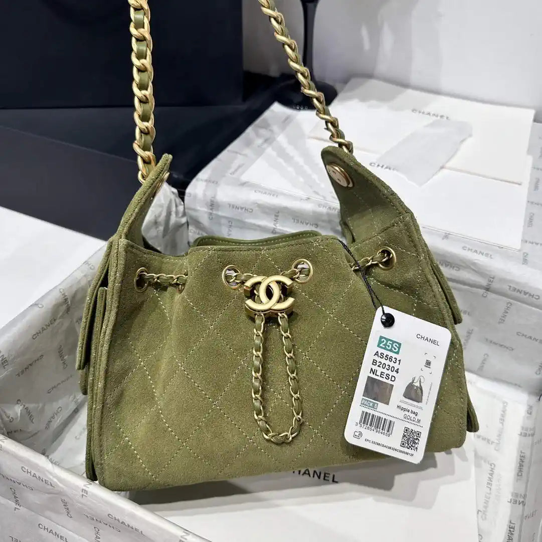 Chanel AS5631 Mini Hobo Suede & Gold-Tone Metal Bronze Green