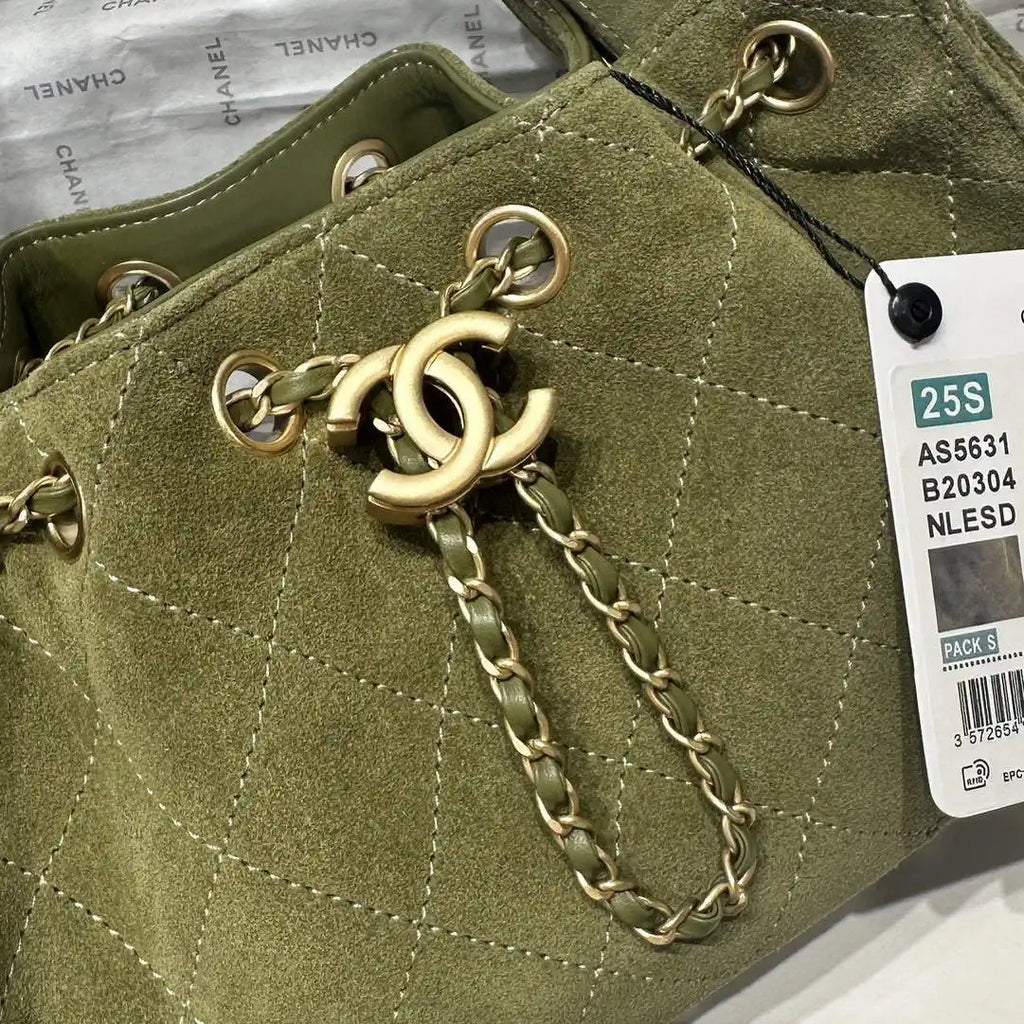 Chanel AS5631 Mini Hobo Suede & Gold-Tone Metal Bronze Green