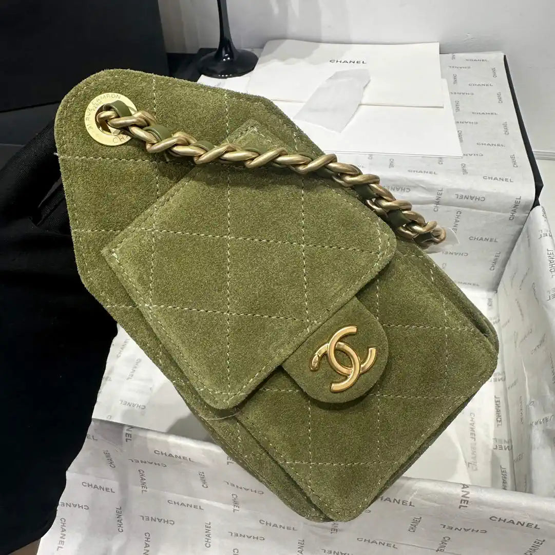 Chanel AS5631 Mini Hobo Suede & Gold-Tone Metal Bronze Green