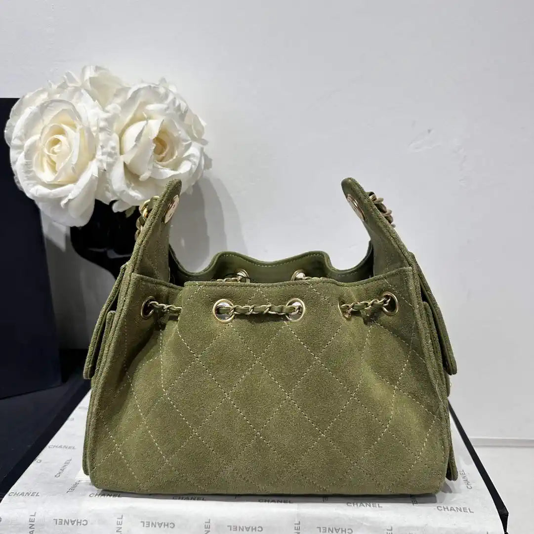 Chanel AS5631 Mini Hobo Suede & Gold-Tone Metal Bronze Green