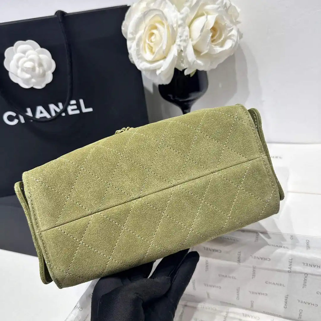 Chanel AS5631 Mini Hobo Suede & Gold-Tone Metal Bronze Green