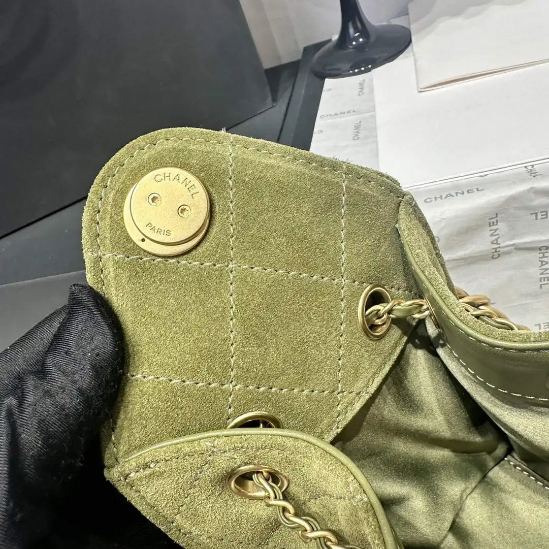 Chanel AS5631 Mini Hobo Suede & Gold-Tone Metal Bronze Green
