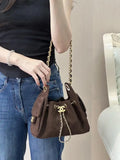 Chanel AS5631 Mini Hobo Suede & Gold-Tone Metal Coffee Brown