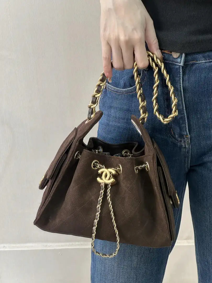 Chanel AS5631 Mini Hobo Suede & Gold-Tone Metal Coffee Brown