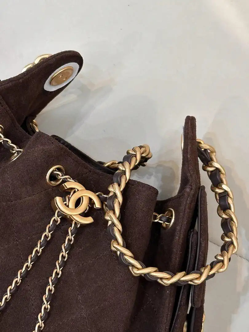 Chanel AS5631 Mini Hobo Suede & Gold-Tone Metal Coffee Brown