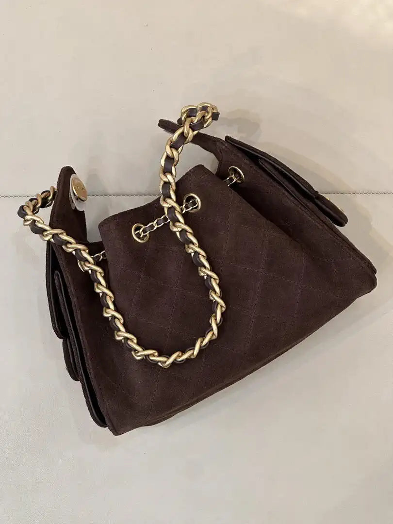 Chanel AS5631 Mini Hobo Suede & Gold-Tone Metal Coffee Brown