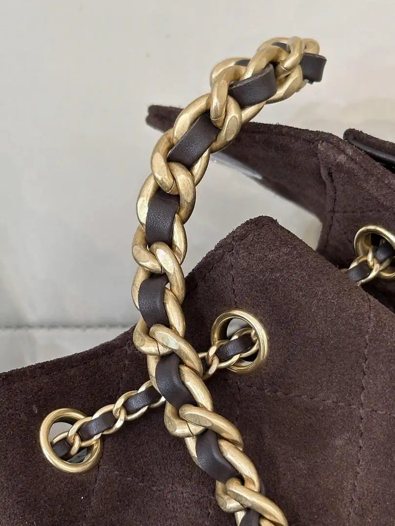 Chanel AS5631 Mini Hobo Suede & Gold-Tone Metal Coffee Brown