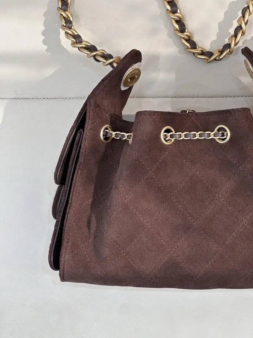 Chanel AS5631 Mini Hobo Suede & Gold-Tone Metal Coffee Brown