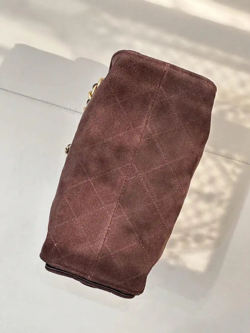 Chanel AS5631 Mini Hobo Suede & Gold-Tone Metal Coffee Brown