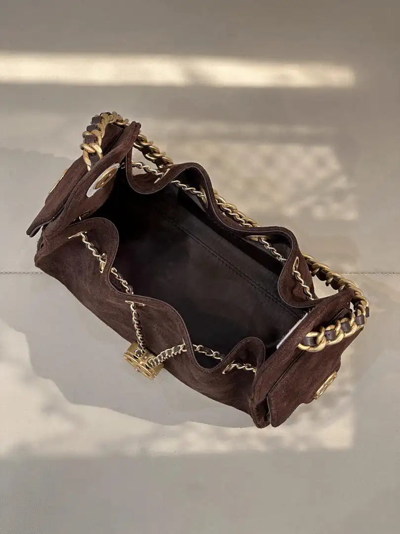 Chanel AS5631 Mini Hobo Suede & Gold-Tone Metal Coffee Brown