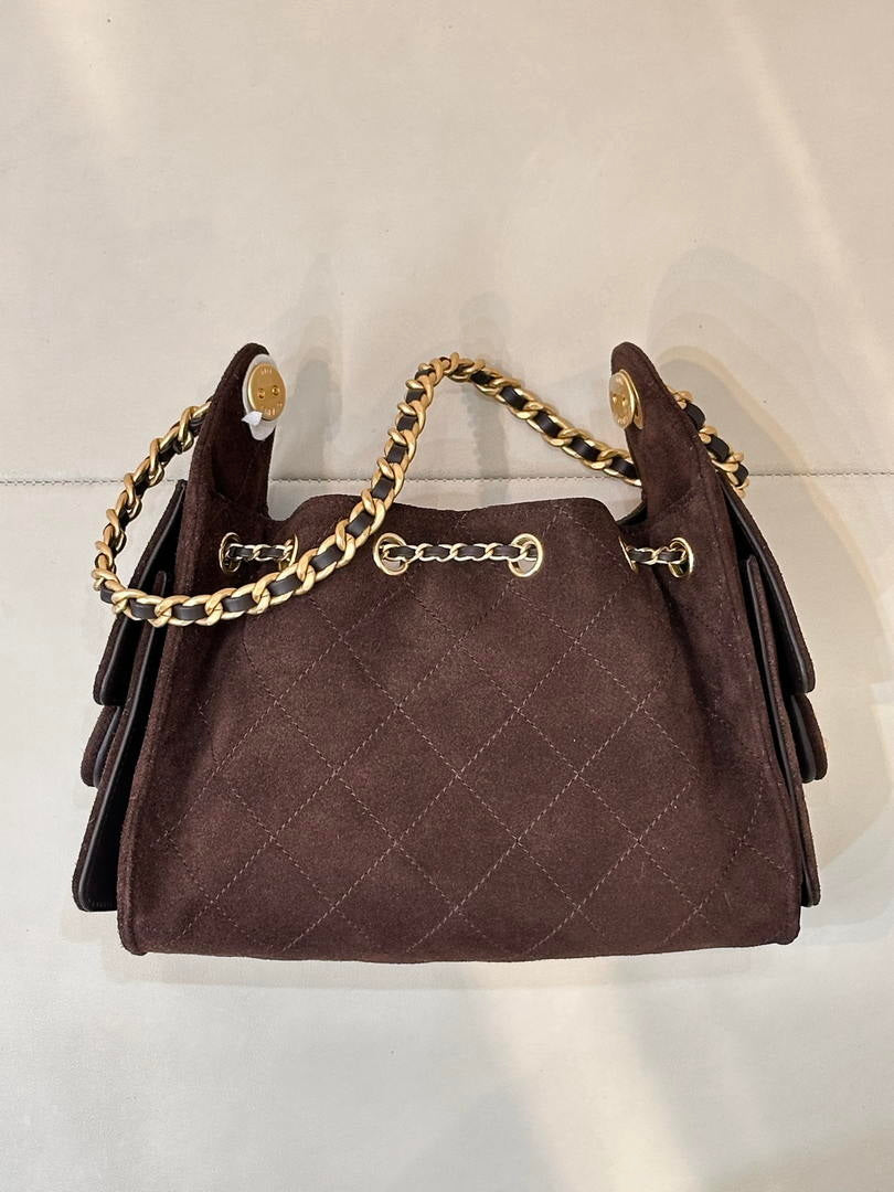 Chanel AS5631 Mini Hobo Suede & Gold-Tone Metal Haze Dark Brown