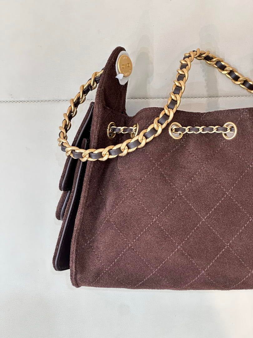 Chanel AS5631 Mini Hobo Suede & Gold-Tone Metal Haze Dark Brown