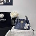 Chanel AS5631 Mini Hobo Suede & Gold-Tone Metal Gray Blue