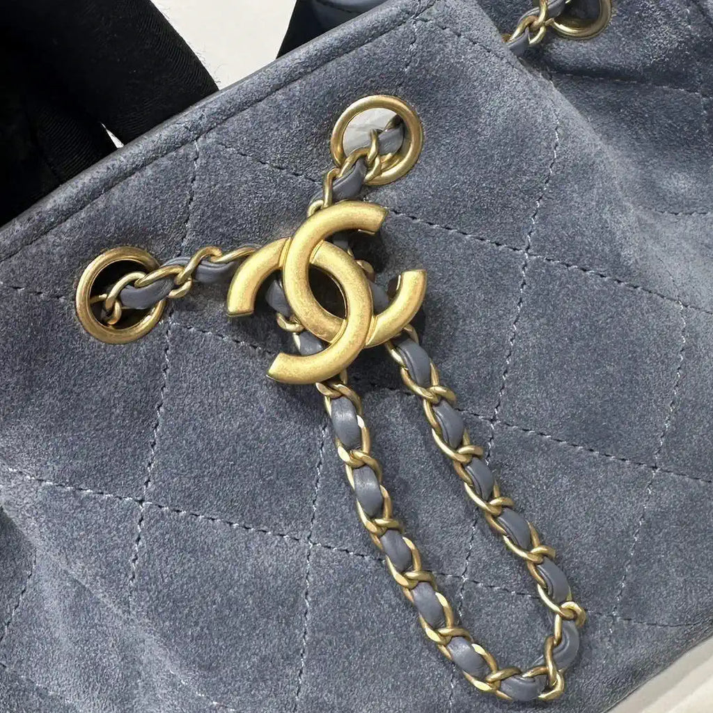 Chanel AS5631 Mini Hobo Suede & Gold-Tone Metal Gray Blue