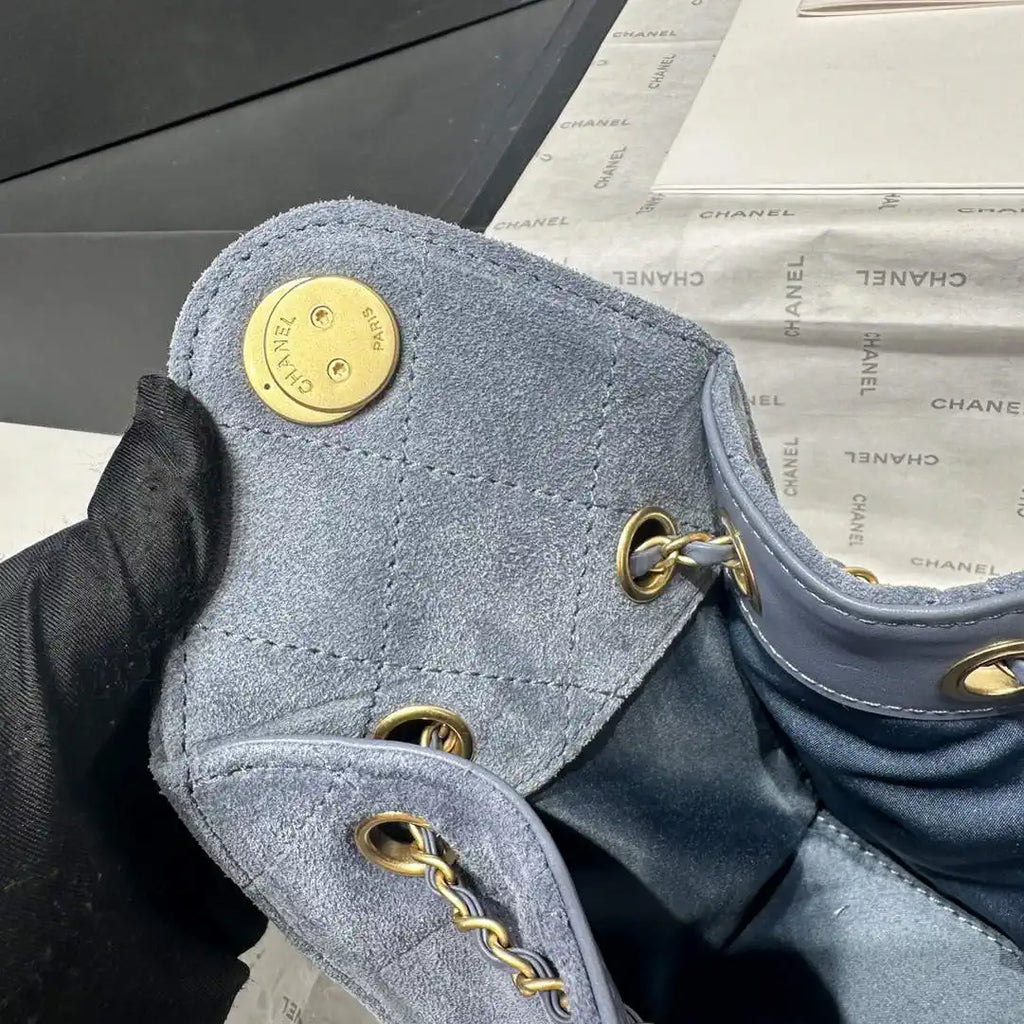 Chanel AS5631 Mini Hobo Suede & Gold-Tone Metal Gray Blue