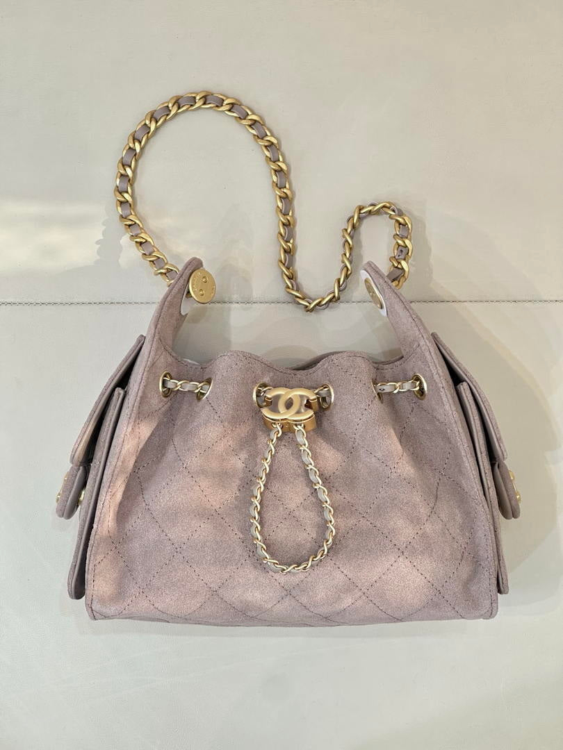 Chanel AS5631 Mini Hobo Suede & Gold-Tone Metal Haze Gray
