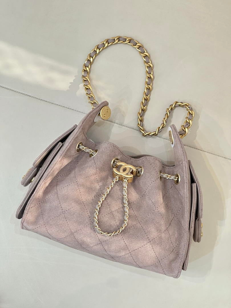 Chanel AS5631 Mini Hobo Suede & Gold-Tone Metal Haze Gray