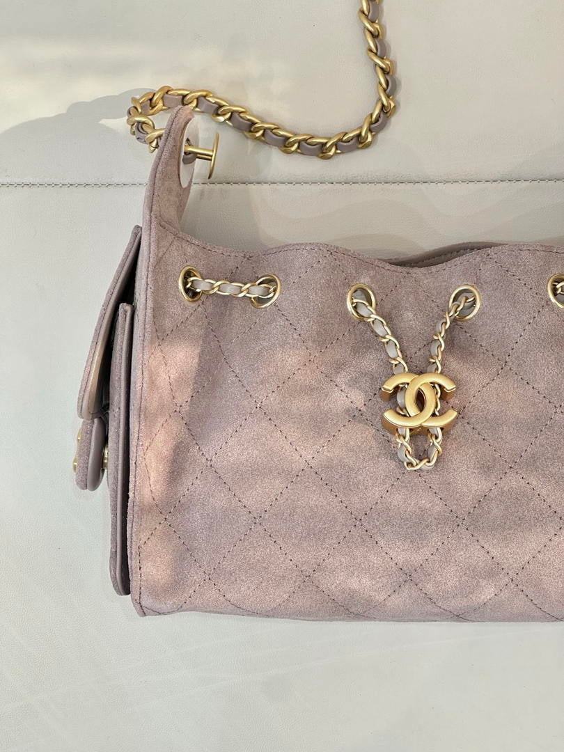 Chanel AS5631 Mini Hobo Suede & Gold-Tone Metal Haze Gray