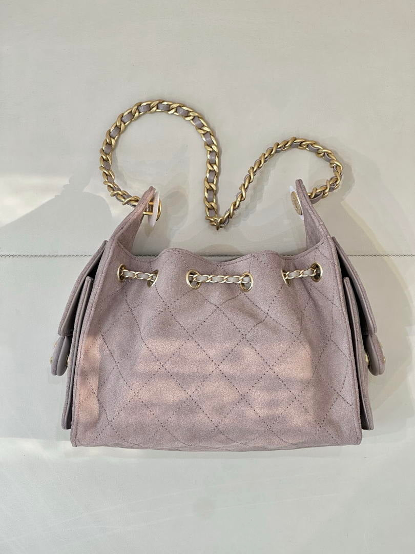 Chanel AS5631 Mini Hobo Suede & Gold-Tone Metal Haze Gray