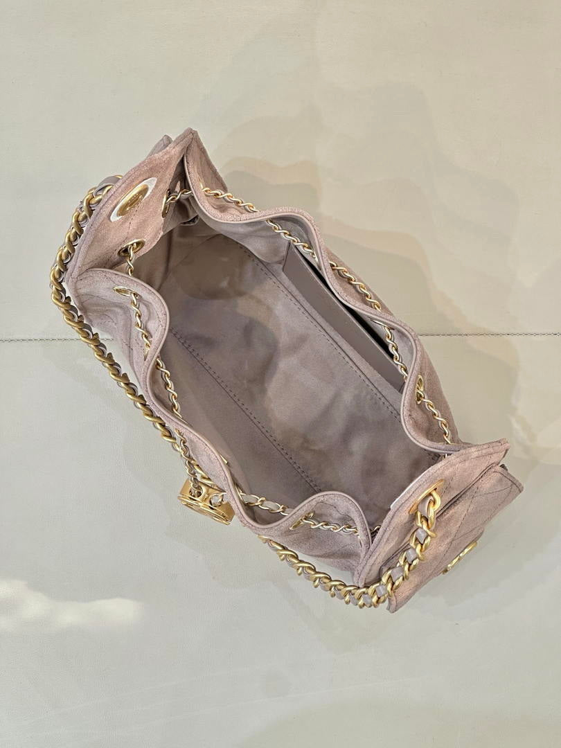 Chanel AS5631 Mini Hobo Suede & Gold-Tone Metal Haze Gray