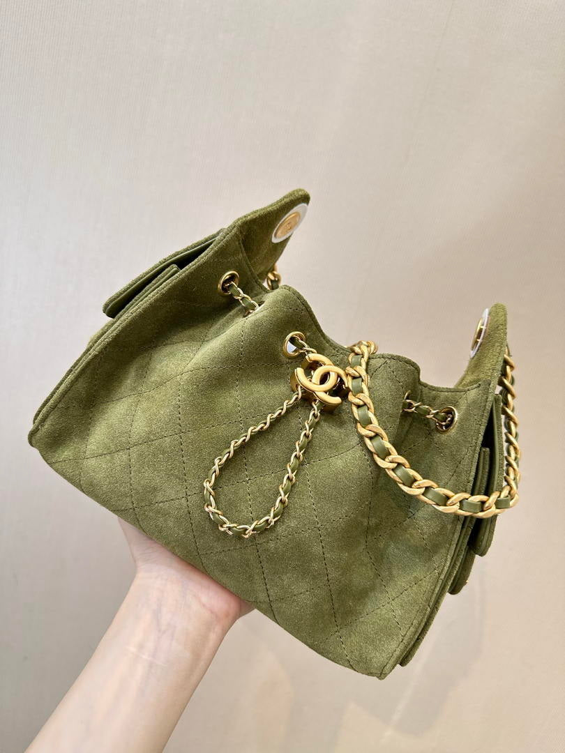 Chanel AS5631 Mini Hobo Suede & Gold-Tone Metal Haze Green