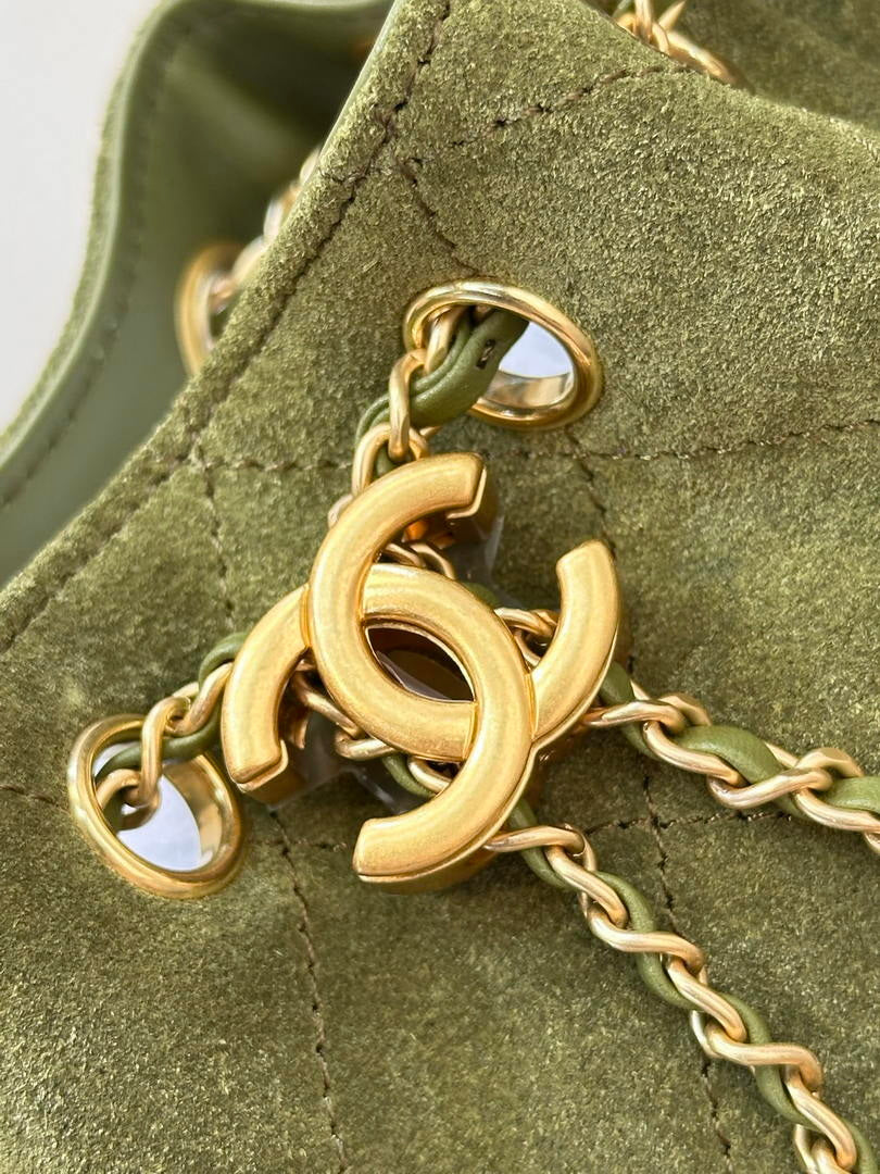 Chanel AS5631 Mini Hobo Suede & Gold-Tone Metal Haze Green