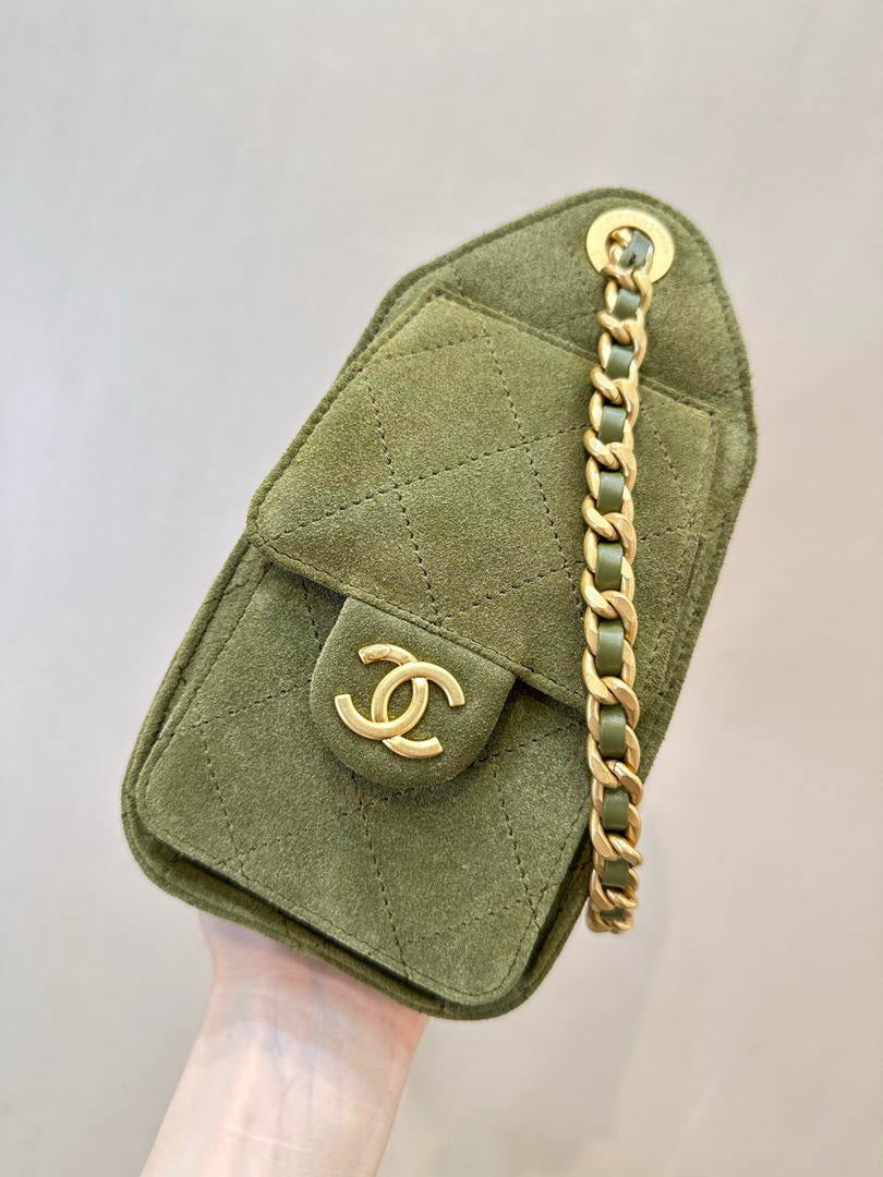 Chanel AS5631 Mini Hobo Suede & Gold-Tone Metal Haze Green
