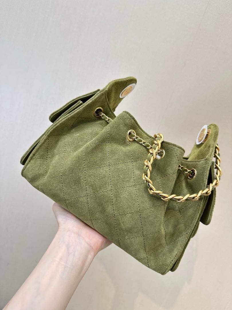 Chanel AS5631 Mini Hobo Suede & Gold-Tone Metal Haze Green