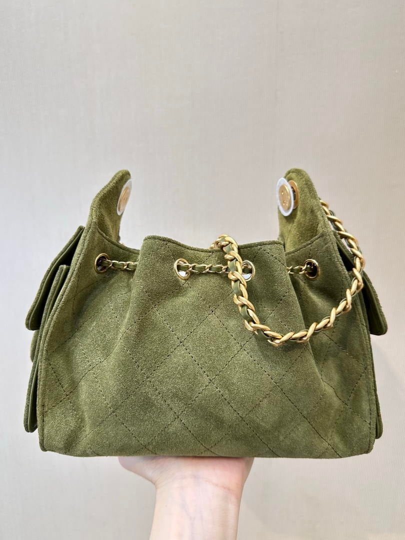 Chanel AS5631 Mini Hobo Suede & Gold-Tone Metal Haze Green