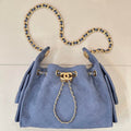 Chanel AS5631 Mini Hobo Suede & Gold-Tone Metal Haze Blue