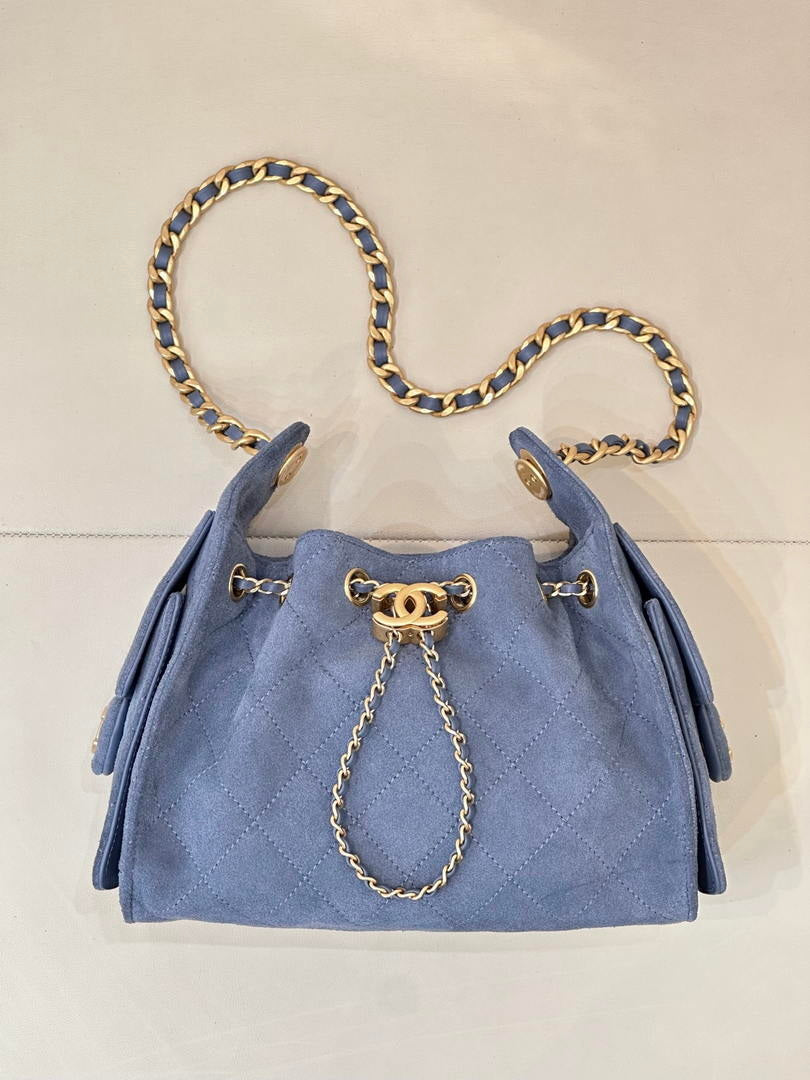 Chanel AS5631 Mini Hobo Suede & Gold-Tone Metal Haze Blue