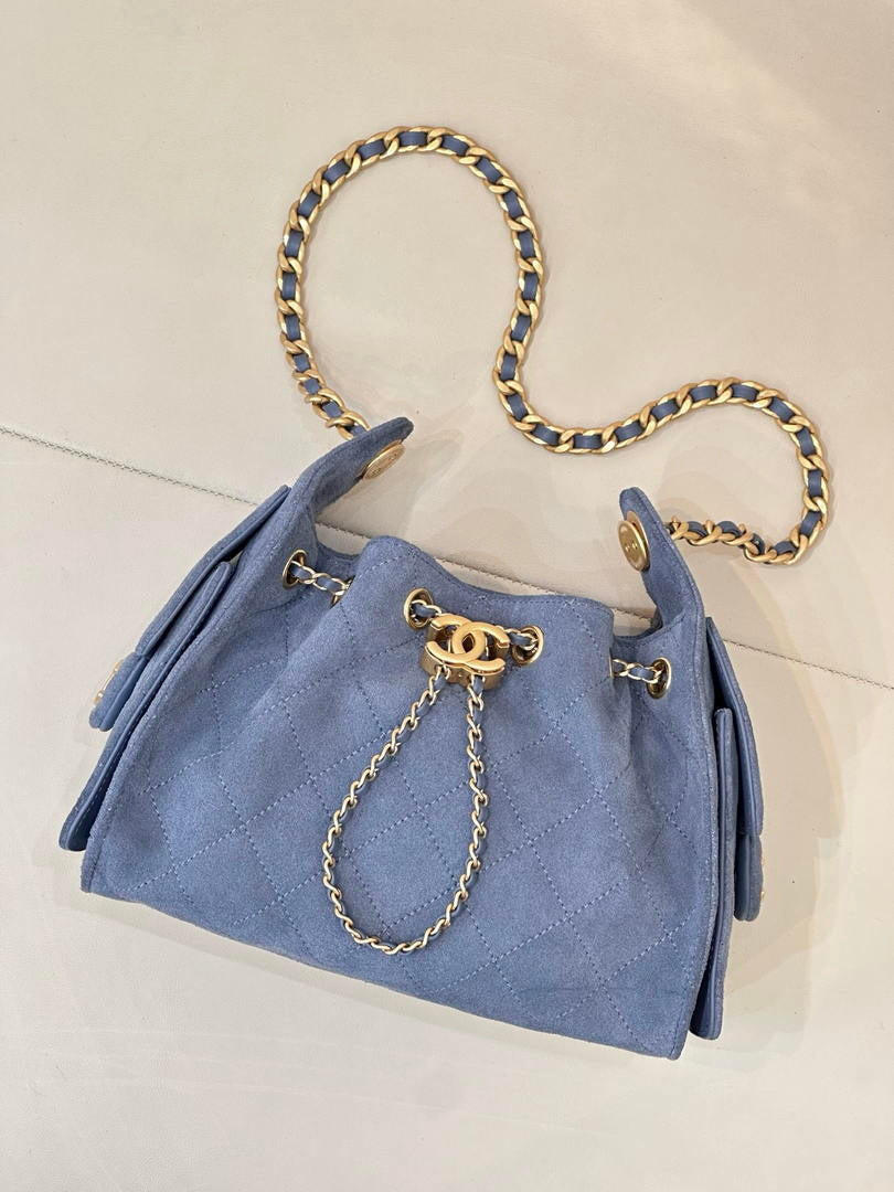 Chanel AS5631 Mini Hobo Suede & Gold-Tone Metal Haze Blue