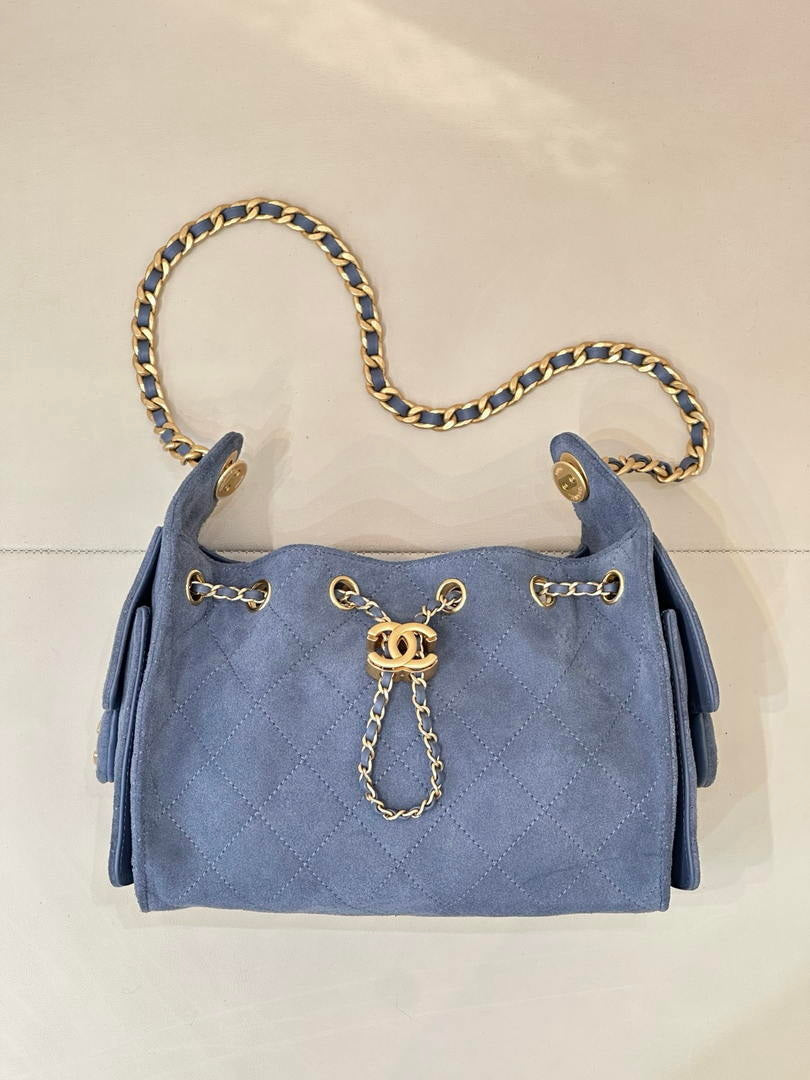 Chanel AS5631 Mini Hobo Suede & Gold-Tone Metal Haze Blue