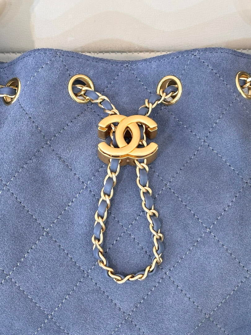 Chanel AS5631 Mini Hobo Suede & Gold-Tone Metal Haze Blue