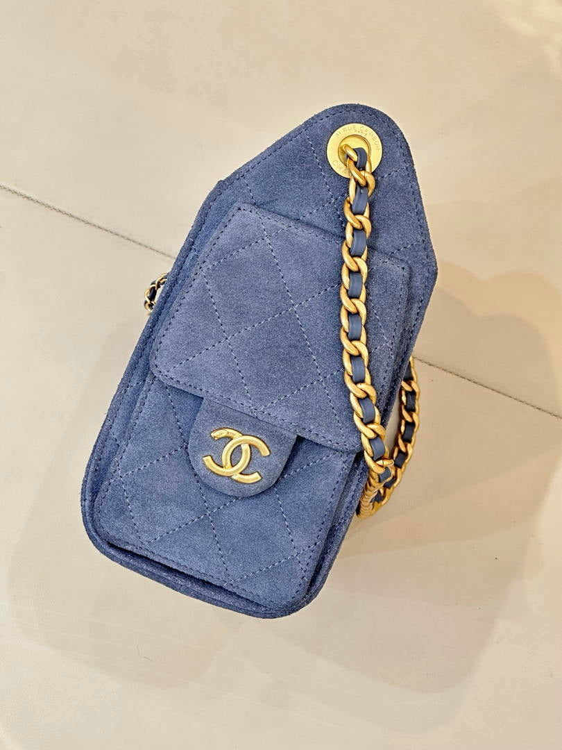 Chanel AS5631 Mini Hobo Suede & Gold-Tone Metal Haze Blue
